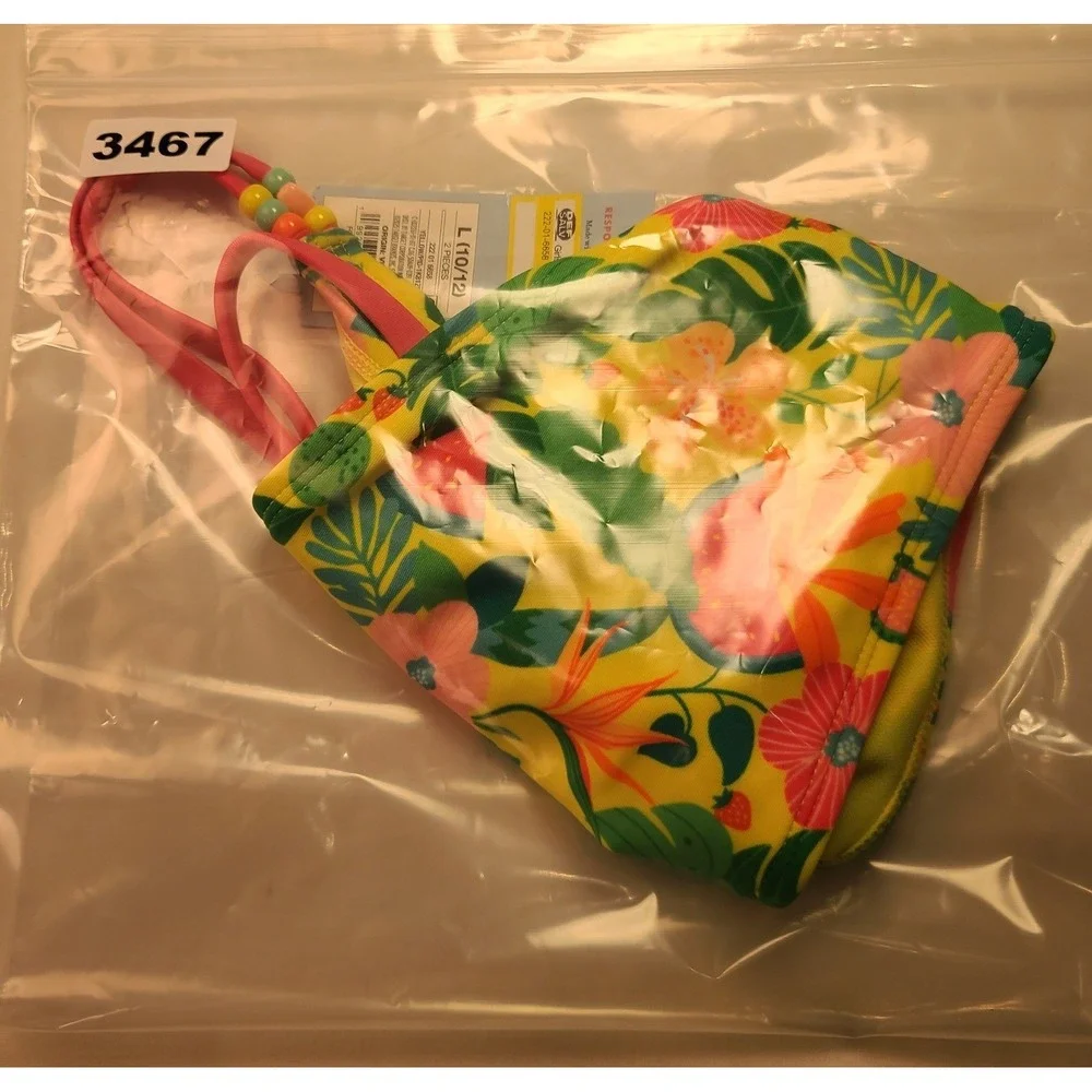 Cat & Jack Girls Yellow Tropical Fruit Bikini Swim Top L 10/12 NWT Sleeveless